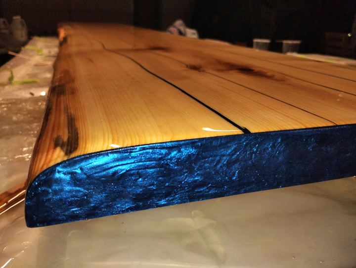 Cedar Benchtop with Navy Resin Finish