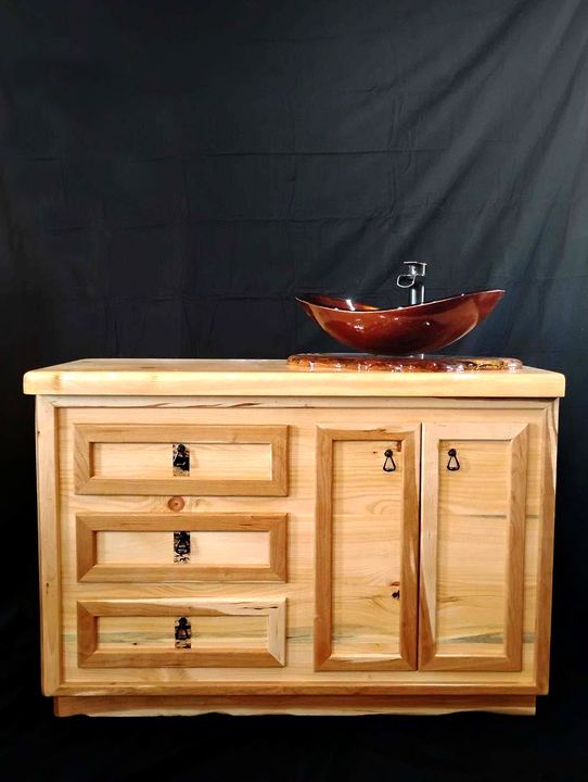 Cherry and Pine Vanity Cabinet with Vessel Sink